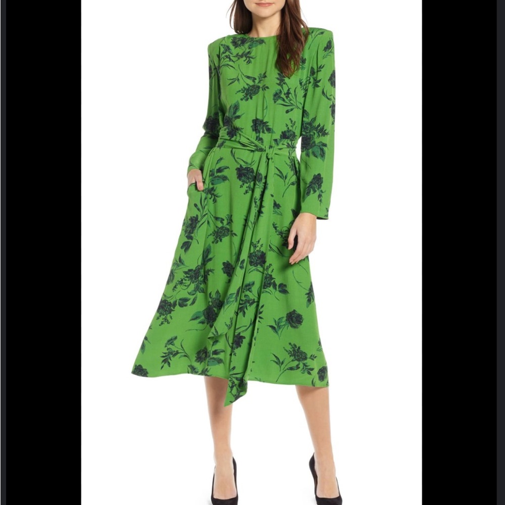 Something Navy Belted Floral Midi Dress